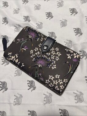 Vera Bradley Black Floral Zip-Around Wallet with Purple Accents